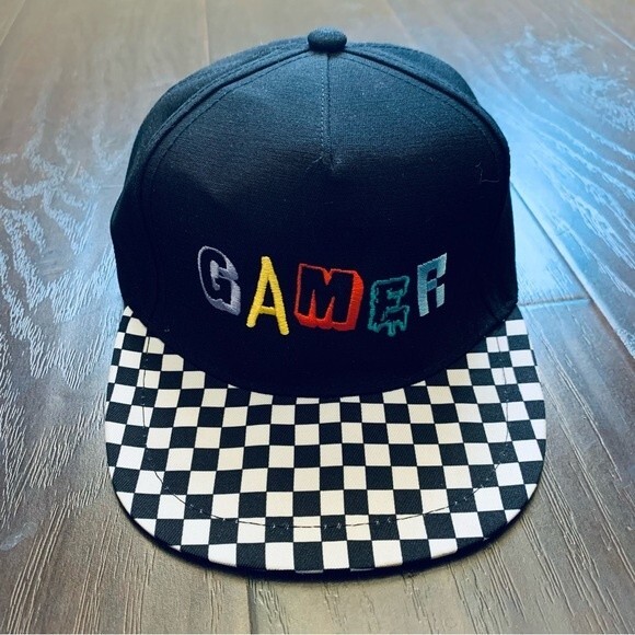 Toddler/Little Boy 'GAMER' Checkered Print Flat Brim Cap Hat - Picture 1 of 8